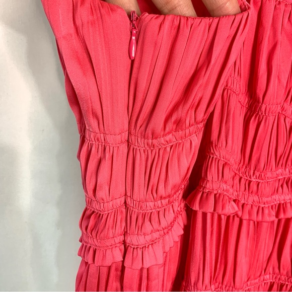 Anthropologie Ruched Tiered Midi Slip Dress Sz 16W Pink Sleeveless Asymmetrical - Picture 12 of 14